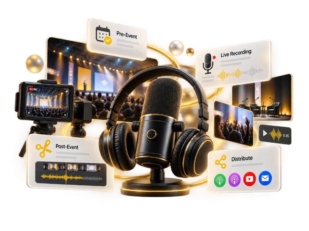 Conference podcasting: pre-event planning, live recording, post-event editing and distribution