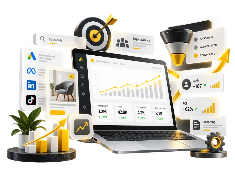 Performance marketing: keywords, audience targeting, paid platforms, funnel and reporting