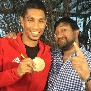Zayn Nabbi (Right) with South African Gold Winning Olympian, Van Niekerk