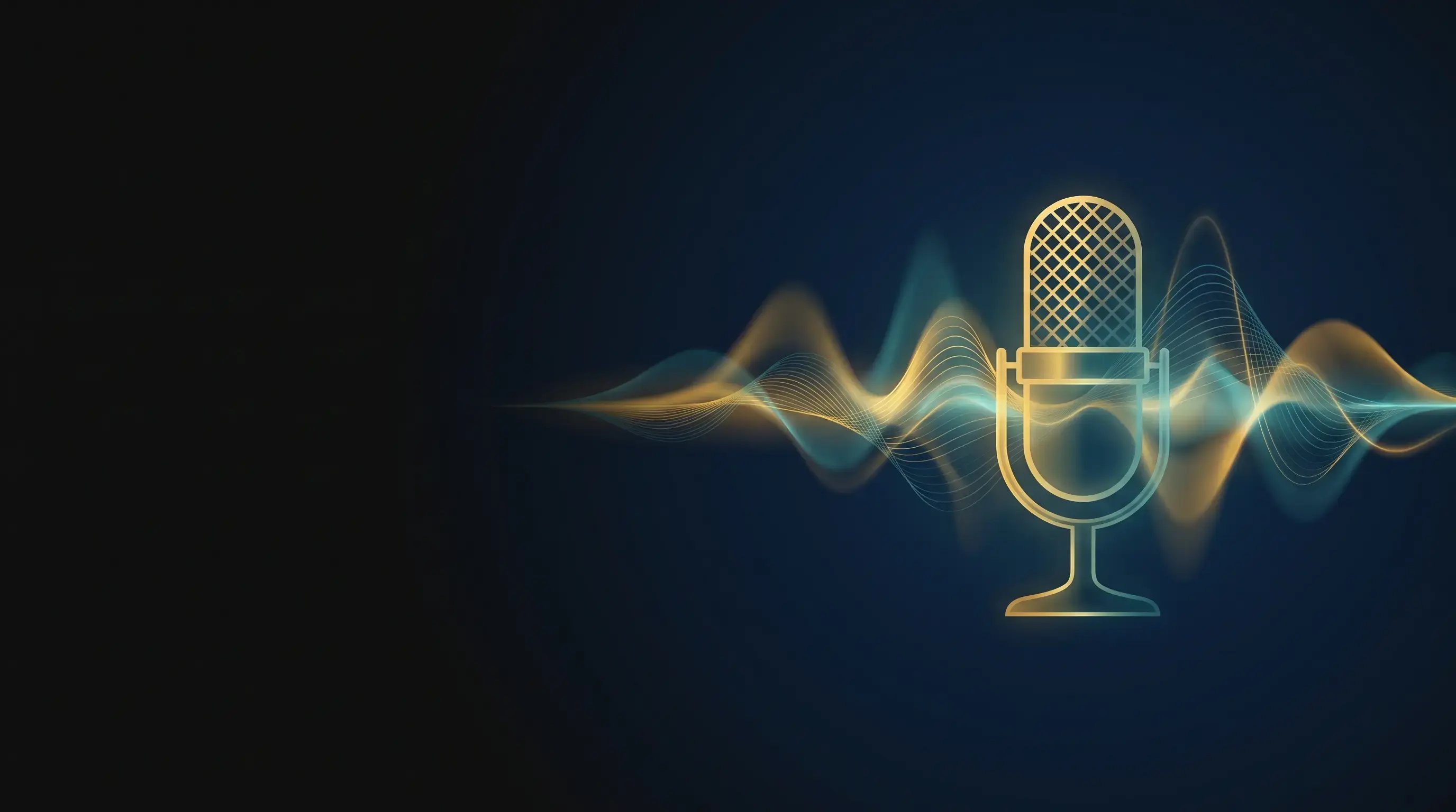 Gold and teal audio waveform and microphone artwork for TIM podcast production in Johannesburg