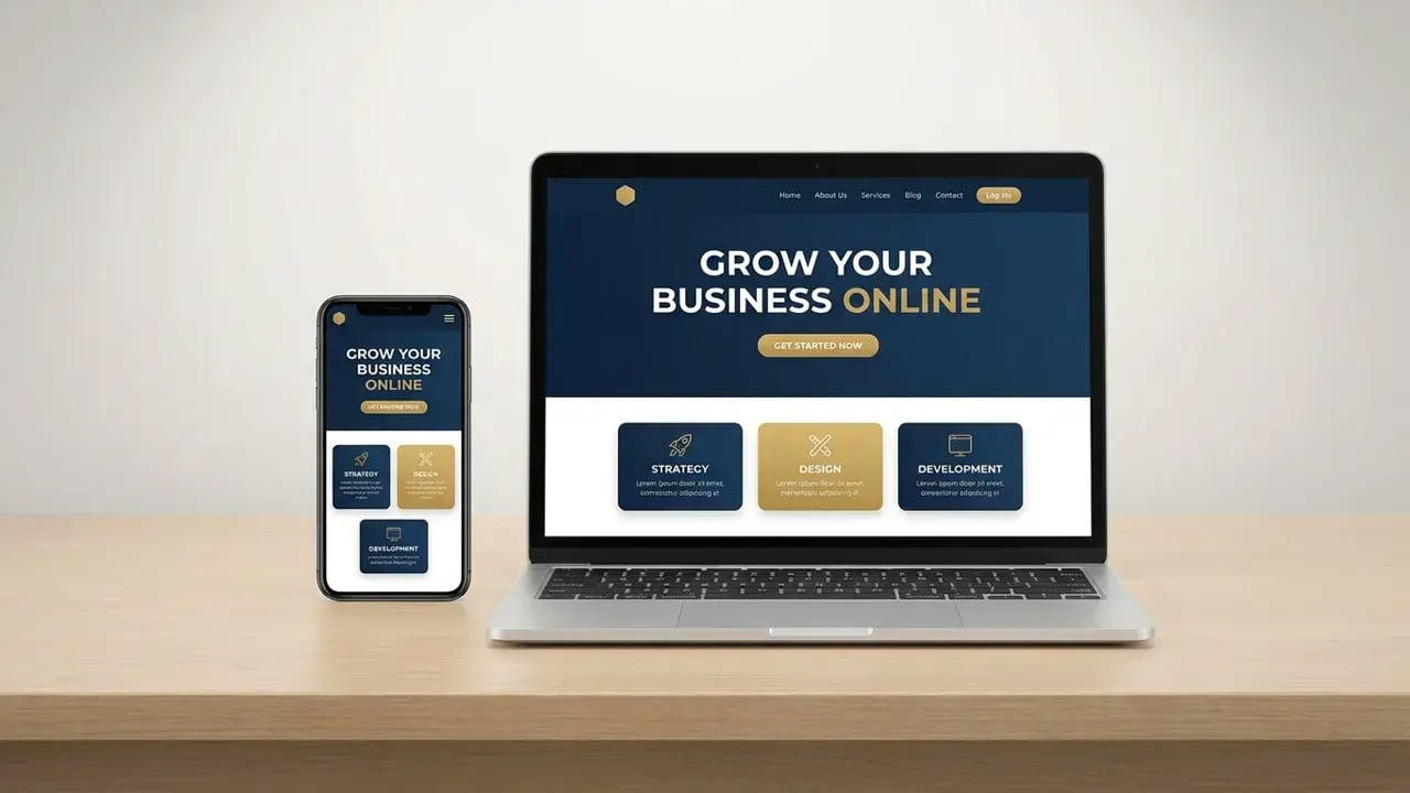Conversion-focused business website on a laptop and phone, web development in Durban