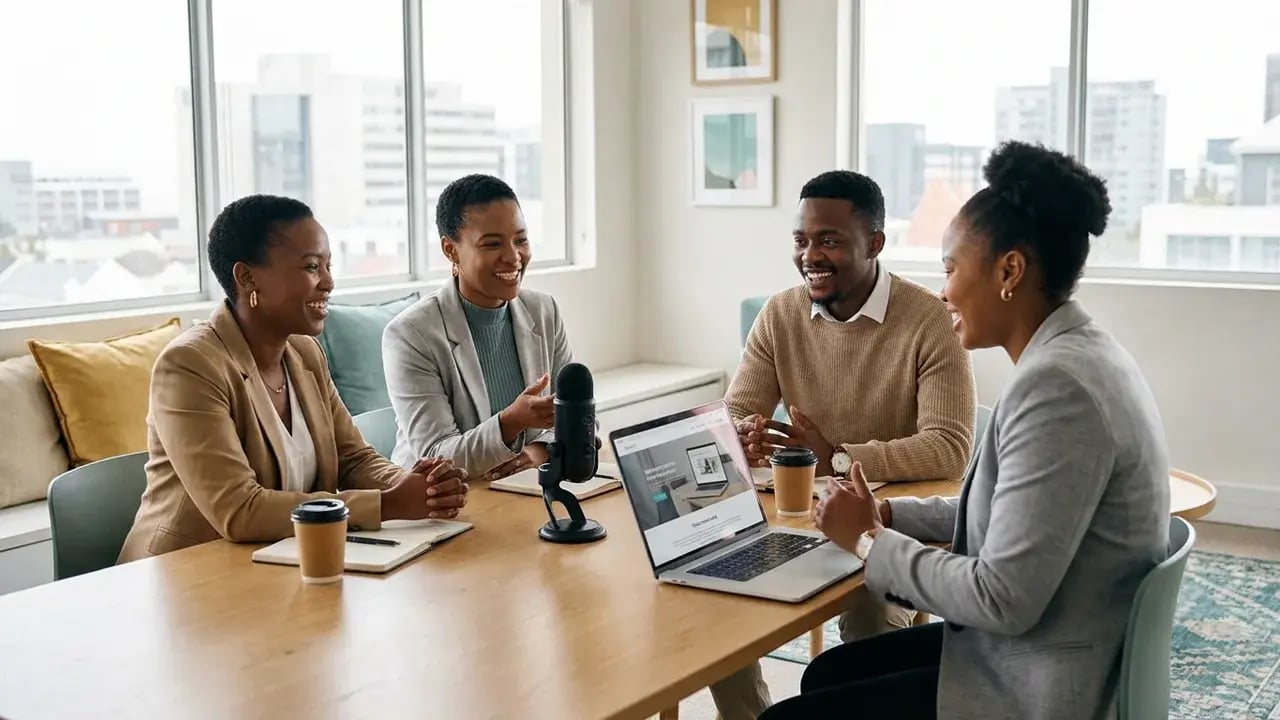 South African creative and marketing team collaborating on podcast, marketing and web