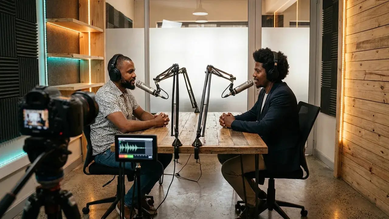Podcast recording session in a professional partner studio in Johannesburg