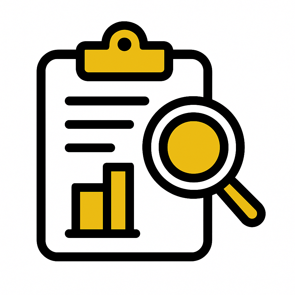 Clipboard and magnifier icon