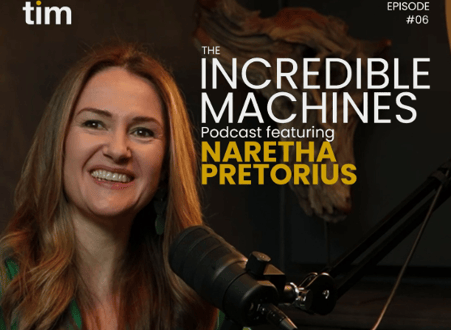 Naretha Pretorius appears in Episode 6 of The Incredible Machines Podcast, captured smiling as she discusses radical pedagogy, creativity in education, and courageous leadership. Her green blouse and confident energy echo her call for bold ideas in learning and branding.