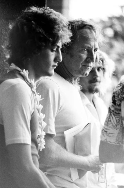 White photograph of Shaun Tomson and his father Ernest Tomson, highlighting the powerful family influence behind Shaun's world champion surfing career.