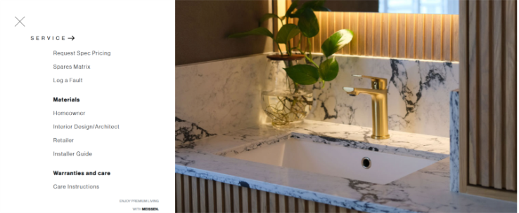Screenshot of the new navigation filtering created on Umbraco instead of the standard website dropdown.