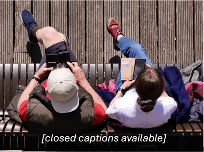 People watching video content with closed captions, showing how video podcasts improve accessibility and engagement on social media platforms.