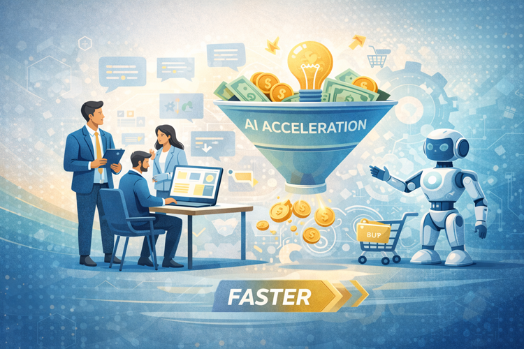 AI powered workflow speeding up product launch with automated ecommerce checkout icons, inspired by Naadiya Moosajee’s STEM Entrepreneurship insights for Tim Africa and Heavy Chef. Photo generated: Open AI.