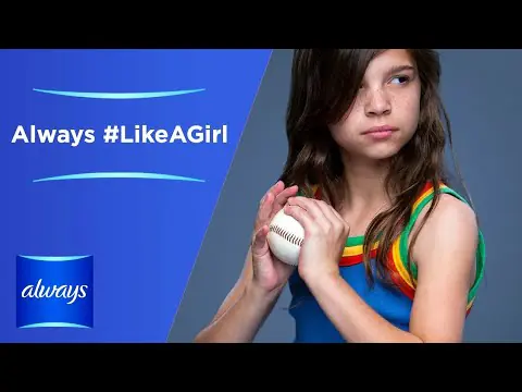 A still from the Always #LikeAGirl campaign showing a girl holding a baseball