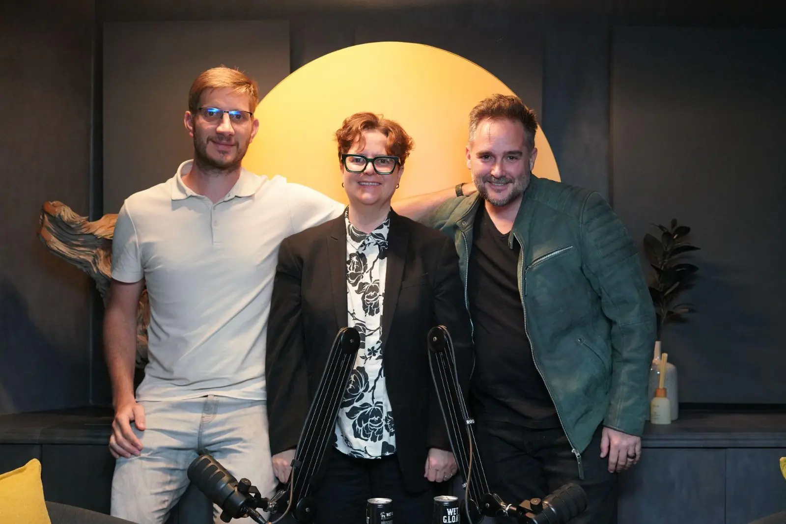 Luke Holden, Professor Linda Meyer and Jon Oliff in the Tim Africa podcast studio